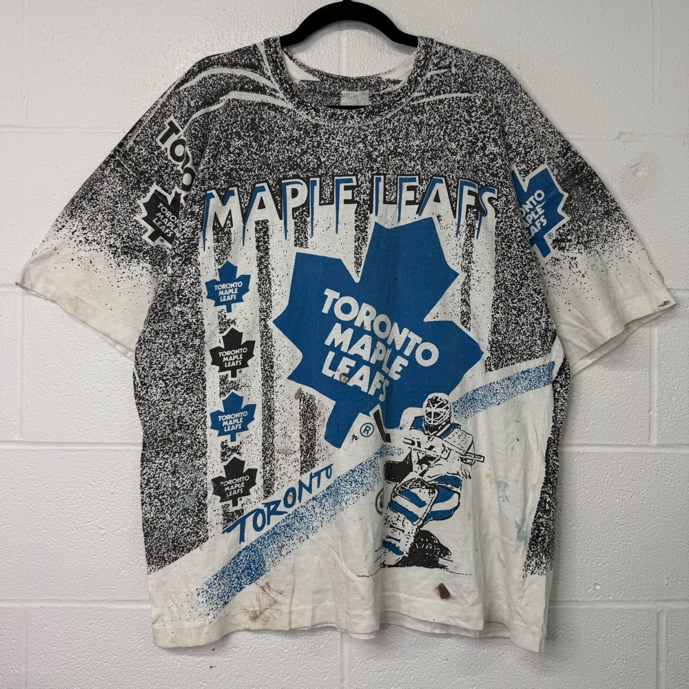 Vintage 90s Toronto Maple Leafs NHL Hockey All Over Print Sz XL